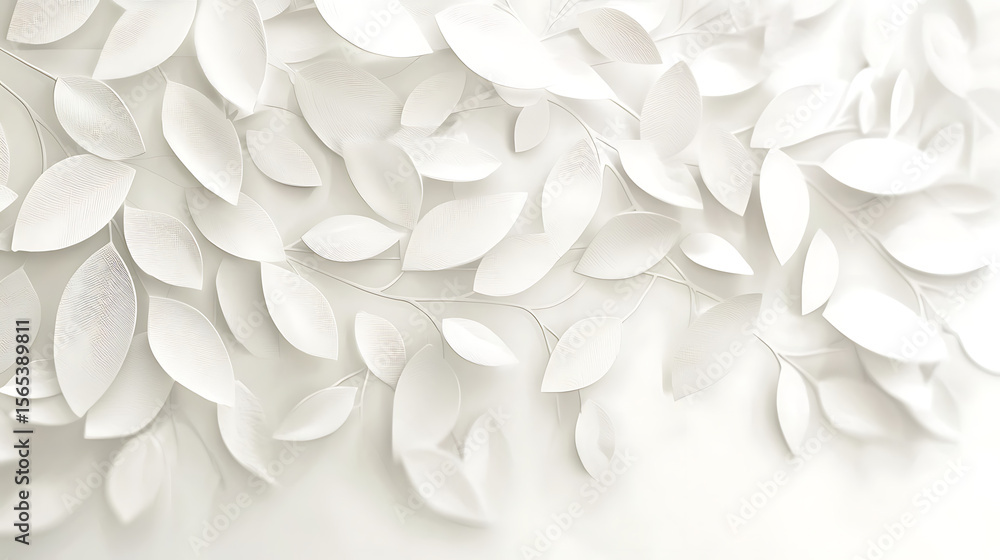 Fototapeta premium A white background with a leafy pattern