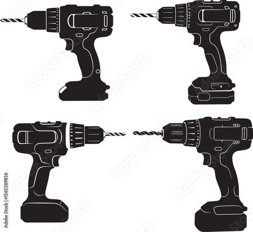 Electric drill tool silhouette vector illustration