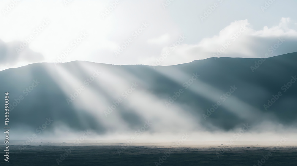 Obraz premium The sun is shining on a mountain, creating a beautiful and serene atmosphere