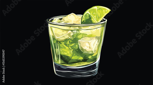 Caipirinha Cocktail Glass Design Flat Vector Illustration