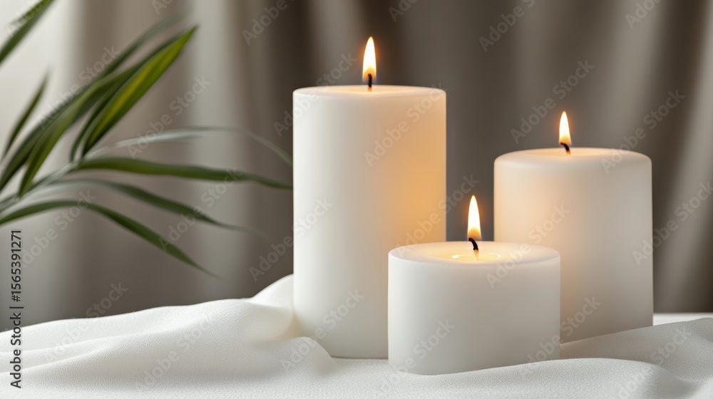 A single, detailed set of scented candles, on a pure white background, highlighting their relaxing ambiance A single, detailed set of scented candles, on a pure white background, highlighting their relaxing ambiance