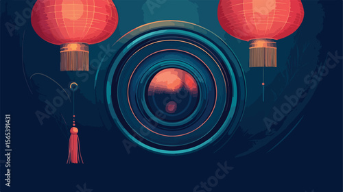 Traditional Chinese Lanterns Illustration Through a Camera Lens