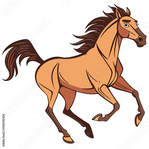 Cartoon illustration of a galloping horse with a flowing mane and tail