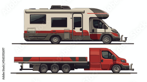 Modern Camper Car Transport Flat Vector Illustration
