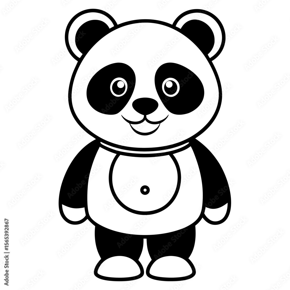 Obraz premium Cute cartoon panda bear standing and smiling with black and white coloring