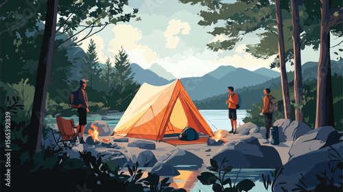 Camping and Exploring Tent Flat Vector Illustration