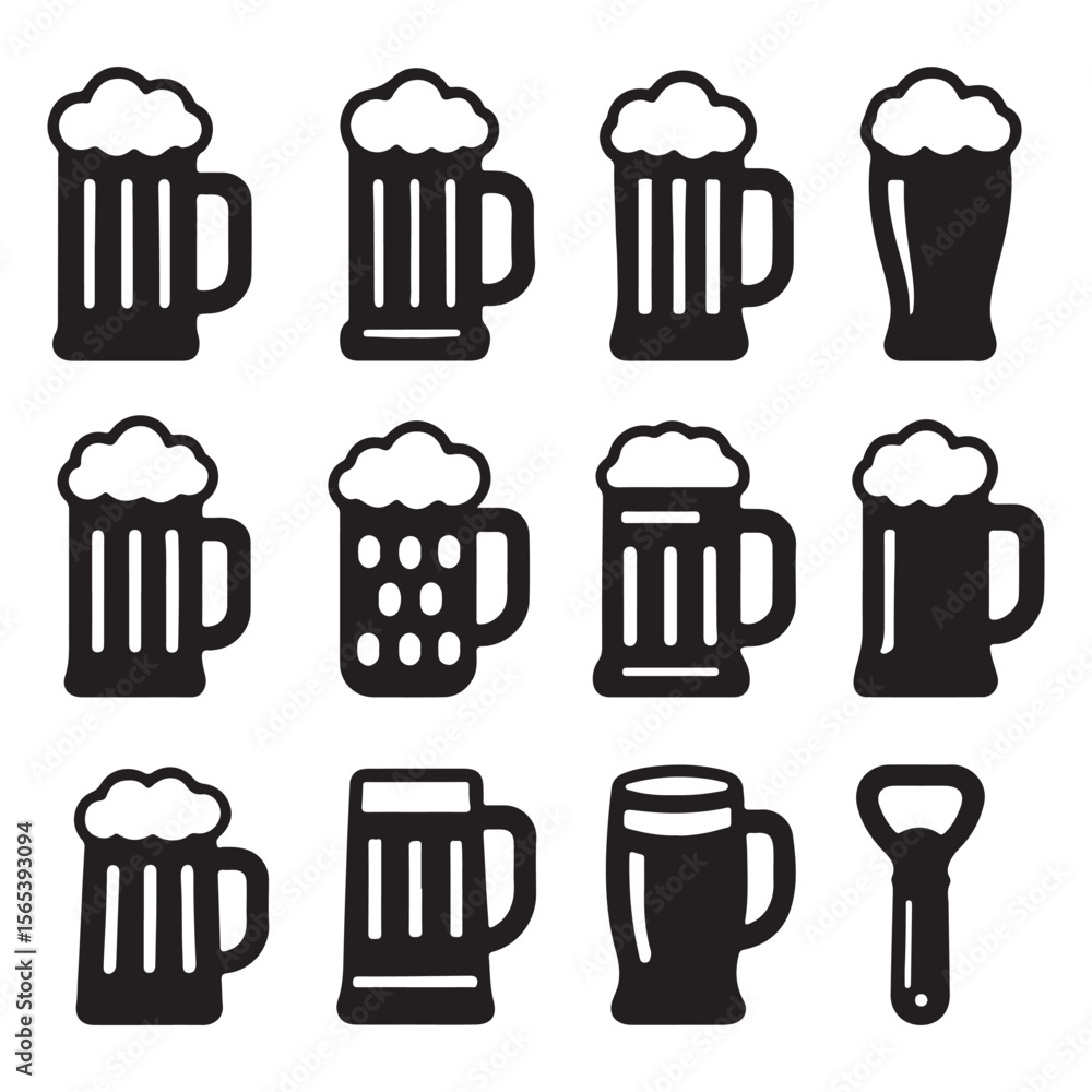 Fototapeta premium Silhouette Icons of Unique Beer Mugs