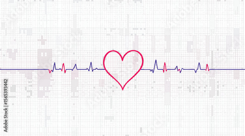 Abstract heartbeat and ekg illustration depicting health and wellness on a white background.