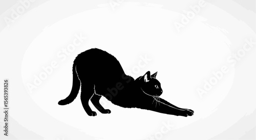 Cat Stretching Vector – Silhouette of Domestic Cat in Relaxed Pose for Pet, Animal Behavior, and Feline Art Concepts