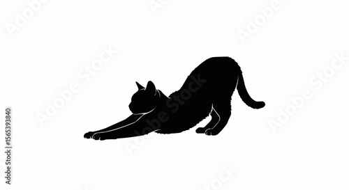 Cat Stretching Vector – Silhouette of Domestic Cat in Relaxed Pose for Pet, Animal Behavior, and Feline Art Concepts