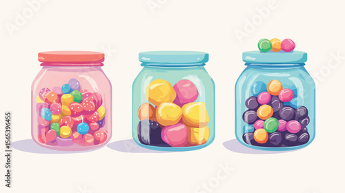 Colorful Candy Jars Design Flat Vector Illustration