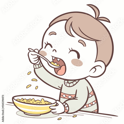 Baby eats cornflakes
