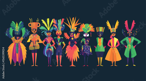 Colorful Carnival Characters Wearing Costumes Vector Illustration