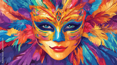 Wallpaper Mural Colorful Carnival Mask, Drum, and Feathers Flat Vector Illustration Torontodigital.ca