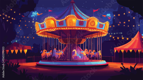 Circus Carnival Carousel Flat Vector Illustration