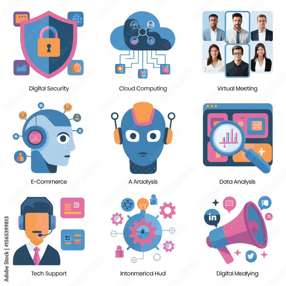 Fototapeta premium vector icons for robots, artificial intelligence, and the assistance provide in work and security 