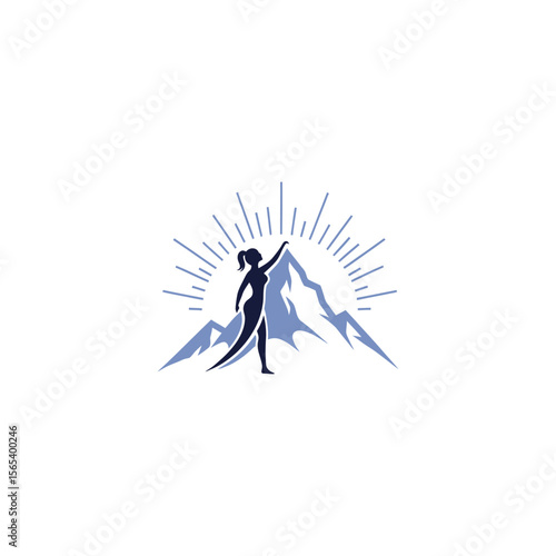 Silhouette of woman reaching for mountain peak with wellness hame weight clinic logo design on white