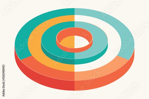 Abstract isometric ringed shape with layers and modern color palette for visual presentation
