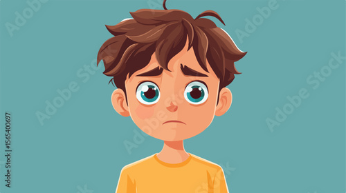 Cartoon Boy with Tense Expression Vector Illustration