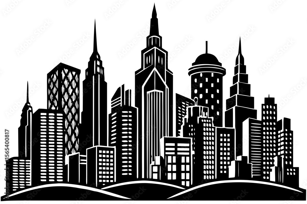 Naklejka premium Majestic Cityscape A Panoramic View of Urban Architecture