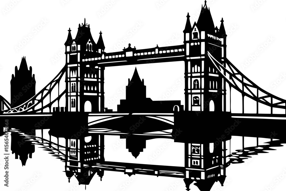 Obraz premium Iconic London Tower Bridge Silhouette A Black and White Illustration