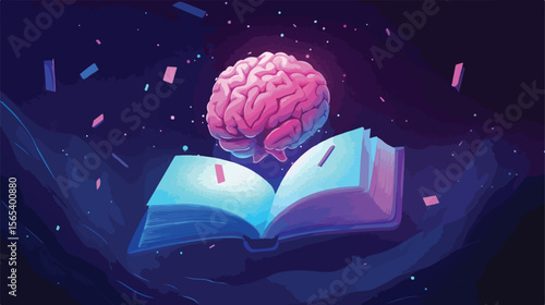 Cartoon Brain Reading Flat Vector Illustration