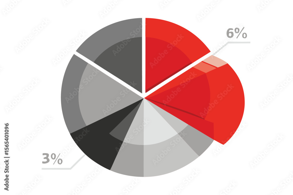 Fototapeta premium An abstract modern pie chart in grayscale and red illustrating data percentages and statistical analysis concepts