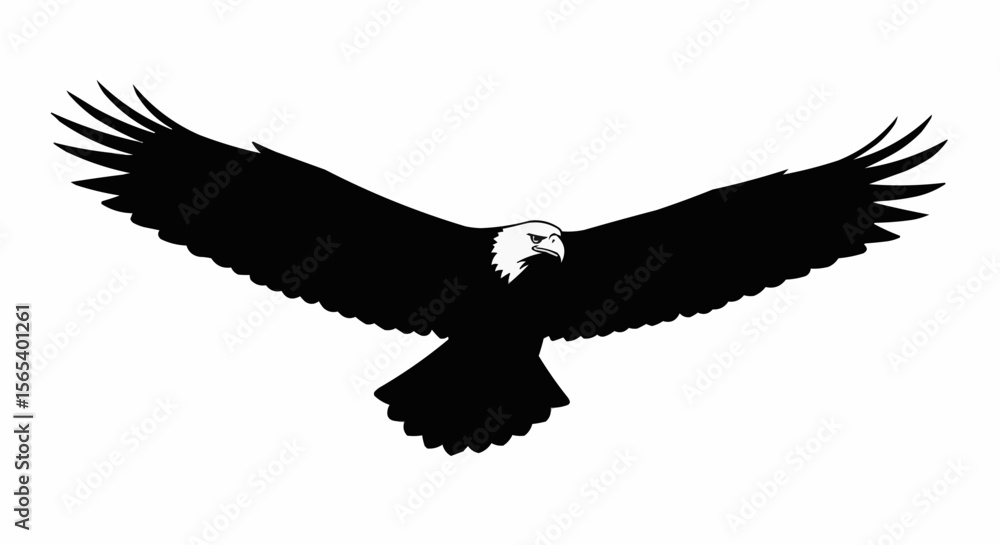 Obraz premium Flying Eagle with Open Wings Vector – Silhouette for Wildlife, Freedom, and Power Symbol Concepts