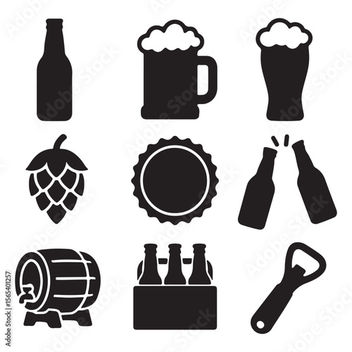Minimalist Beer Icons in Silhouette