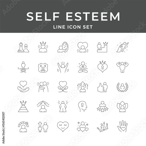 Self Esteem Line Icon Set – Confidence, Motivation, Growth, Mindset, Success, Wellness, Positive, Minimal Vector Collection