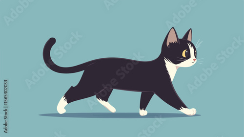 Playful Cartoon Cute Cat Walking Vector Illustration