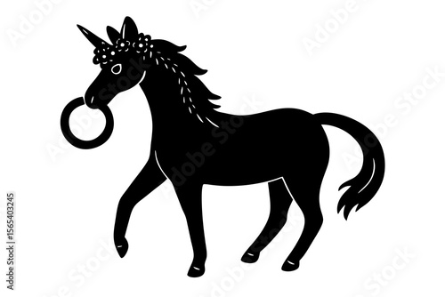 Unicorn Silhouette Vector – Magical Fantasy Horse with Flower Crown and Ring
