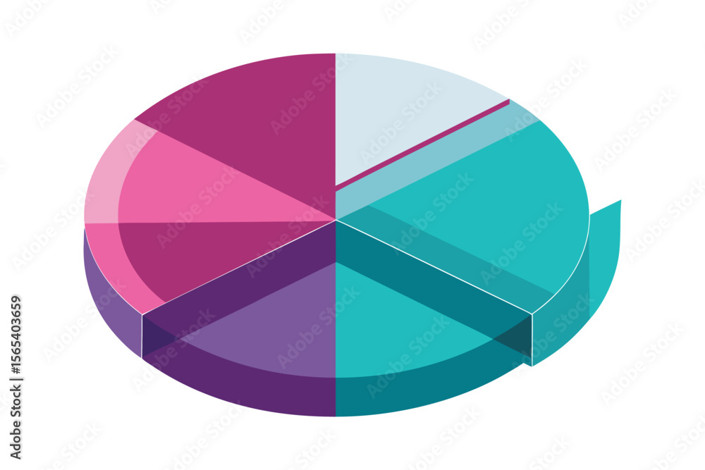 Obraz premium Colorful isometric pie chart diagram with distinct segments showcasing data visualization for business presentations.