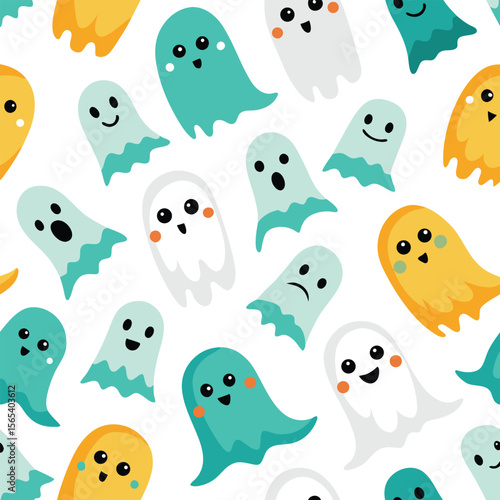 cartoon ghosts pattern flat design seamless pattern.