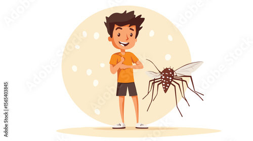 Cartoon Guy with Dengue Disease Flat Vector Illustration