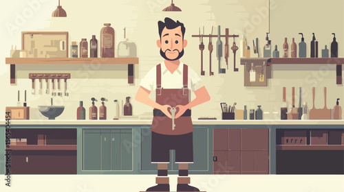 Cartoon Illustration of Key as a Barber Man