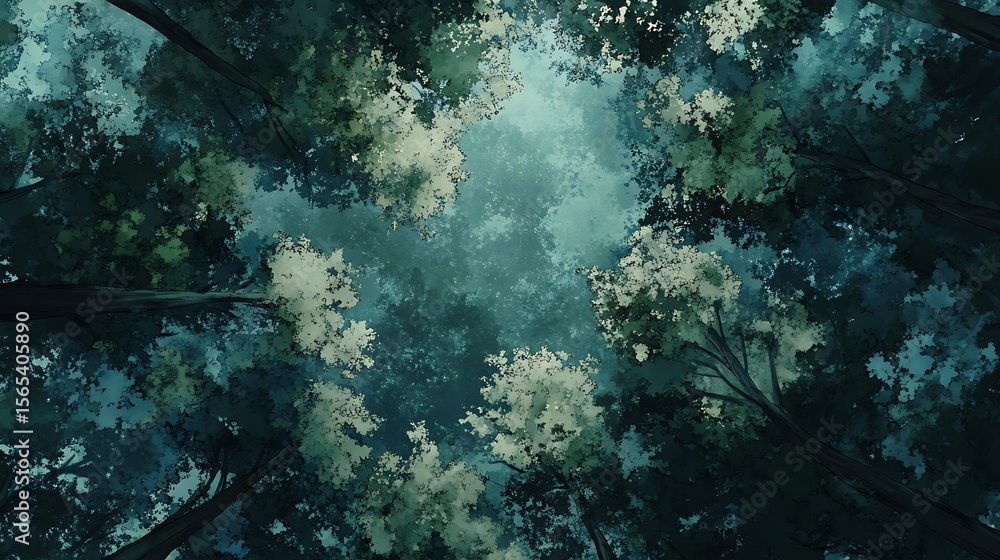 Fototapeta premium A stunning aerial view capturing the vibrant green canopy of a dense forest ecosystem