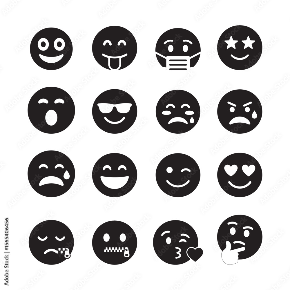 Emoji icon set silhouette vector art illustration Emoji icon set silhouette vector art illustration