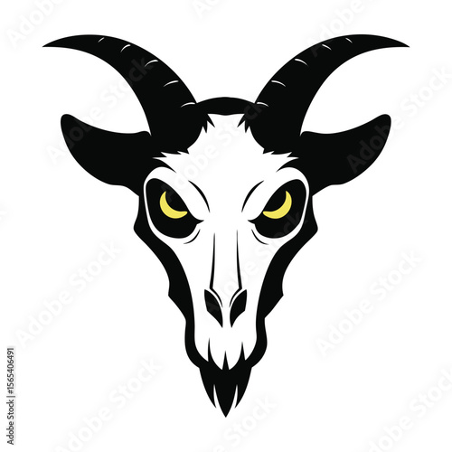 vector silhouette of a haunted goat skull head on white background.