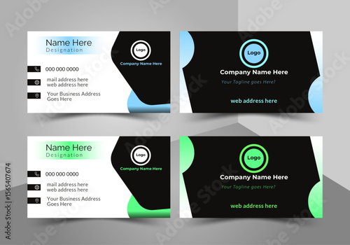 Modern and professional business card template featuring a sleek black and white design with soothing light blue accents. This clean and customizable layout is ideal for corporate branding, personal