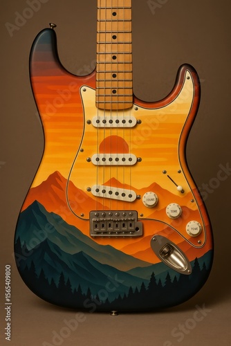 Guitar Skins - Hot Sun Over The Rocky Mountain Forest Design