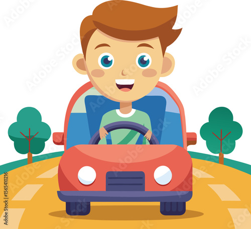 A boy drive a car, boy with car