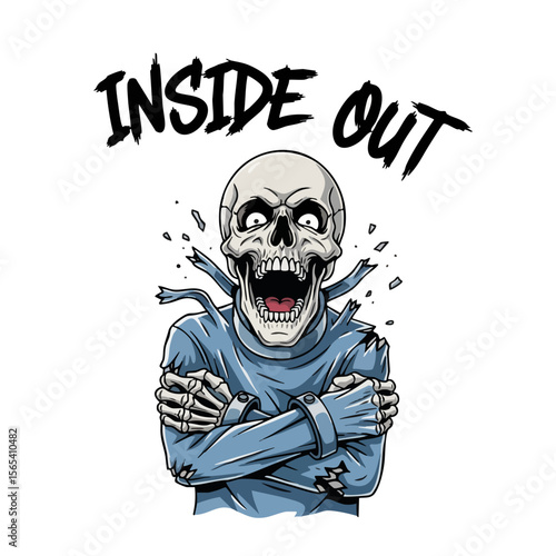 Dark Detailed Illustration of an Insane Skeleton Character Breaking Free