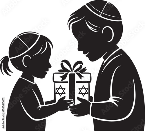 Children Exchanging Hanukkah Gift with Star of David