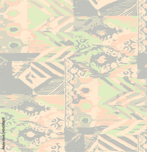 Ikat, Adras - seamless ethnic pattern. Uzbekistan, Tajikistan, Boho, Asia. Vector Illustration for greeting cards, printing for textile design, wallpaper, surface textures