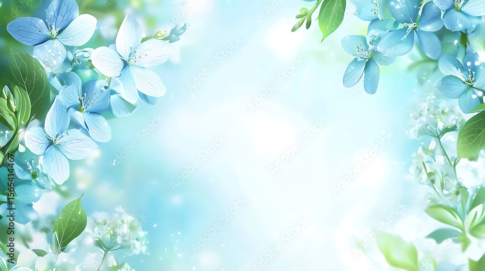 Obraz premium A blue and white flowery background with a blue flower in the foreground