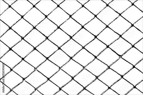 Black and white chain link fence texture, isolated on white background. Grunge-style outline, perfect for urban, punk, or distressed design themes.