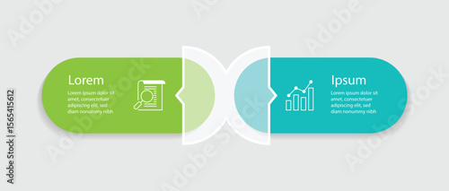 2 step design infographic template. Vector diagram information with paper style and icons suitable for workflow, business information and web presentation.