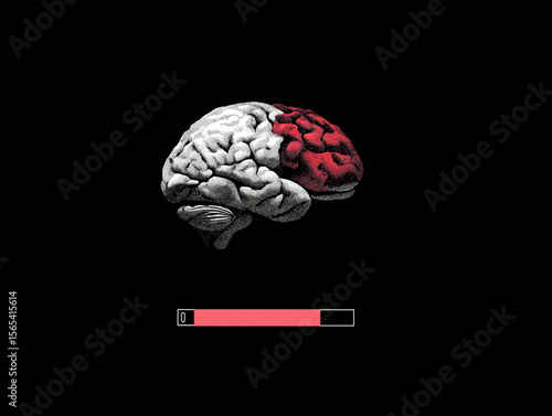 Existential burnout. Illustration of a brain with a loading bar underneath it.