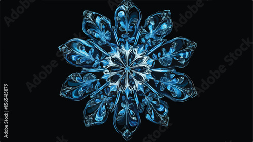 Blue Crystal Snowflake Flat Vector Illustration